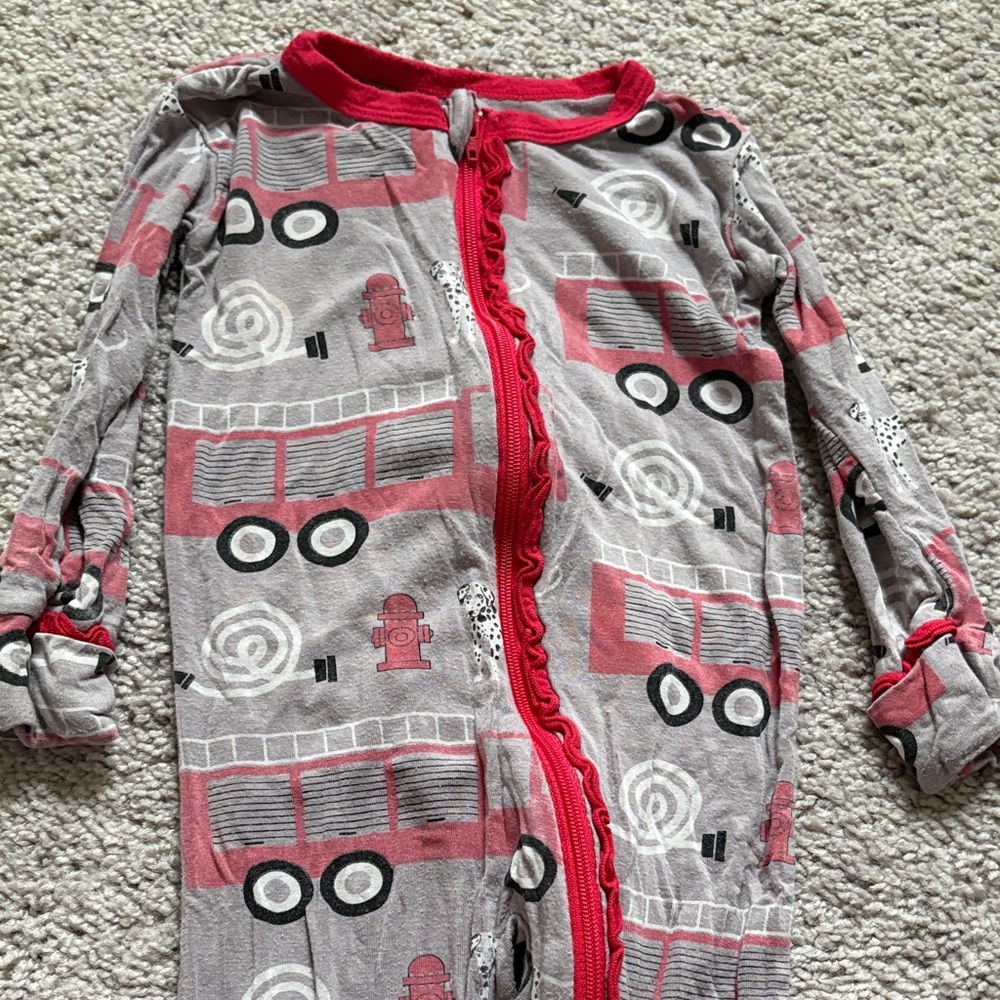 Kickee Pants Red and Gray Fire Truck Pajama Set